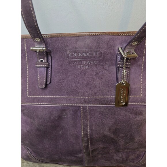 Vtg Coach Hampton Suede Book Tote Shoulder Bag Purse Plum Purple Silver F10411 - Picture 11 of 12